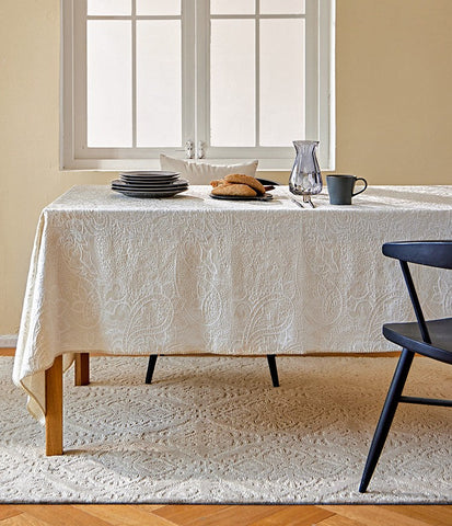Simple Modern Rectangle Tablecloth for Dining Room Table, Cotton and Linen Flower Pattern Table Covers for Round Table, Square Tablecloth for Kitchen-HomePaintingDecor