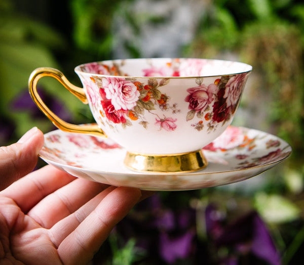 Unique Royal Coffee Cup and Saucer, Elegant Flower Ceramic Cups, Creative Bone China Porcelain Tea Cup Set, Beautiful British Tea Cups-HomePaintingDecor