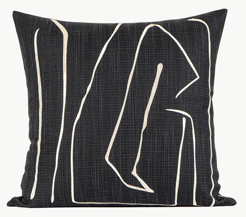 Geometric Square Modern Throw Pillows for Couch, Abstract Black Decorative Throw Pillows, Large Contemporary Throw Pillow for Interior Design-HomePaintingDecor