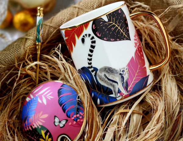 Peacock Porcelain Cups, Large Capacity Jungle Animal Porcelain Mugs, Unique Ceramic Mugs in Gift Box, Creative Ceramic Mugs for Office-HomePaintingDecor