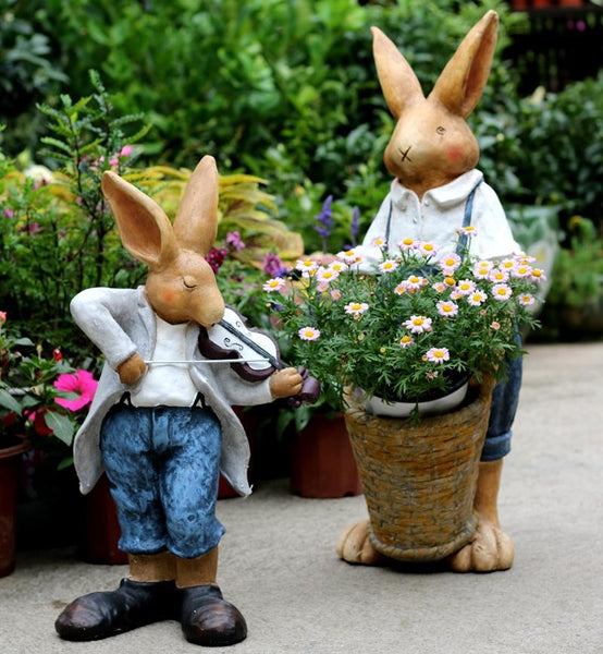Large Rabbit Statue for Garden, Bunny Flower Pot, Garden Courtyard Ornament, Villa Outdoor Decor Gardening Ideas, House Warming Gift-HomePaintingDecor