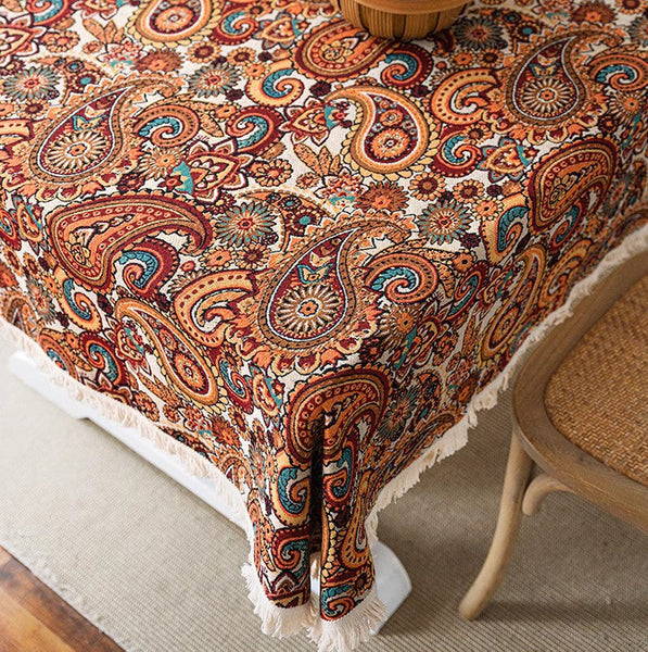 Oriental Rectangular Table Covers for Coffee Table, Large Modern Linen Tablecloths, Bohemian Rectangular Tablecloth for Oval Table-HomePaintingDecor