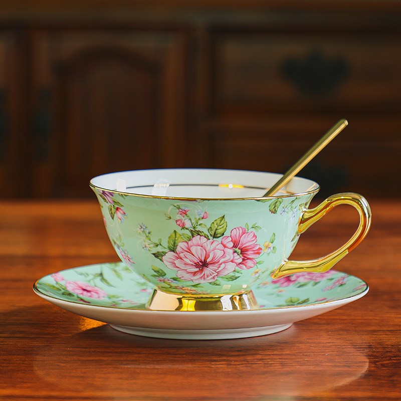 Afternoon British Tea Cup With Saucer, Floral Porcelain Tea Cup, Vintage Style, Fine China