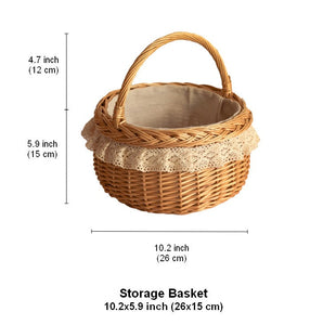 Storage Basket for Shelves, Picnic Storage Basket with Handle, Hand-woven Wicker Storage Basket, Natural Fruit Basket, Willow Weaving Baskets for Kitchen-HomePaintingDecor