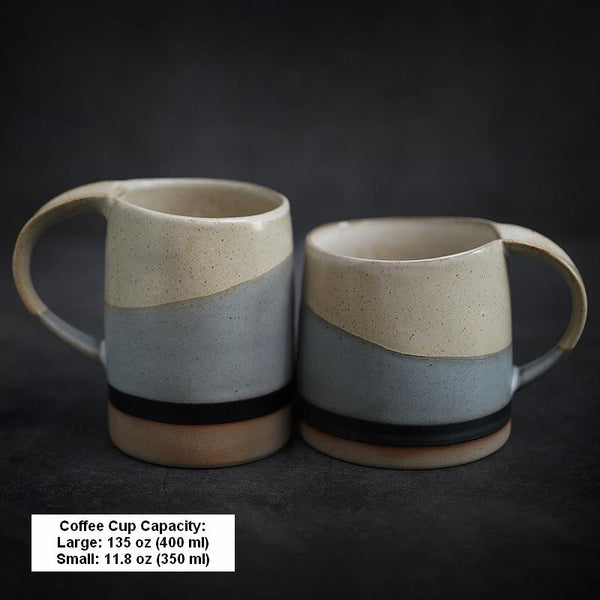 Black Pottery Coffee Cup, Ceramic Coffee Mug, Latte Coffee Cup, Handmade Coffee Cup, Large Tea Cup-HomePaintingDecor