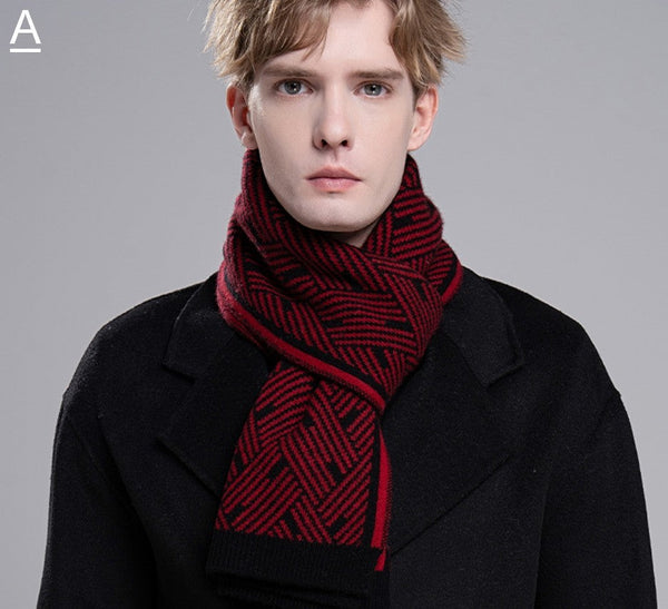 Gray Wool Scarf for Gentleman, Red Thick Wool Scarf, Business Formal Men Scarf Styles, Men's Winter Scarf, Casual Scarf Men, Men's Wool Scarf Winter, Fashion Scarf-HomePaintingDecor