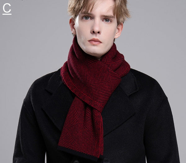 Thick Wool Scarf, Business Wool Scarf for Gentleman, Men's Winter Scarf, Formal Men Scarf Styles, Black Gray Fashion Scarf, Red Casual Scarf Men, Men's Wool Scarf Winter-HomePaintingDecor