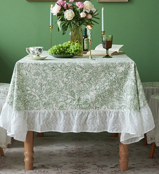 Natural Spring Farmhouse Table Cloth, Extra Large Rectangle Tablecloth for Dining Room Table, Flower Pattern Cotton Tablecloth, Square Tablecloth for Round Table-HomePaintingDecor