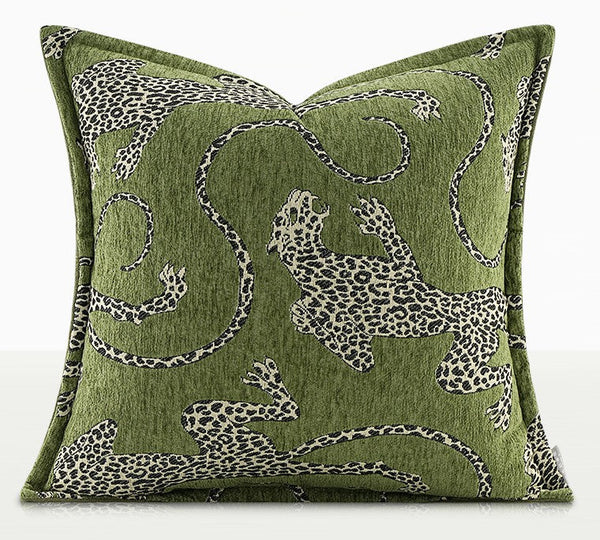 Green Decorative Pillow Covers, Large Modern Sofa Pillow Cases, Cheetah Modern Pillows for Couch, Abstract Decorative Throw Pillows for Living Room-HomePaintingDecor