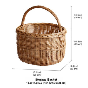 Hand-woven Wicker Storage Basket, Natural Fruit Basket, Storage Basket for Kitchen, Picnic Storage Basket with Handle, Willow Weaving Storage Basket for Shelves-HomePaintingDecor