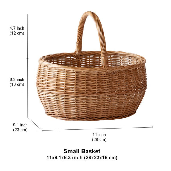 Large Picnic Food Basket with Handle, Natural Hand-woven Wicker Storage Basket, Willow Weaving Baskets for Vegetable, Natural Fruit Basket, Kitchen Storage Baskets-HomePaintingDecor