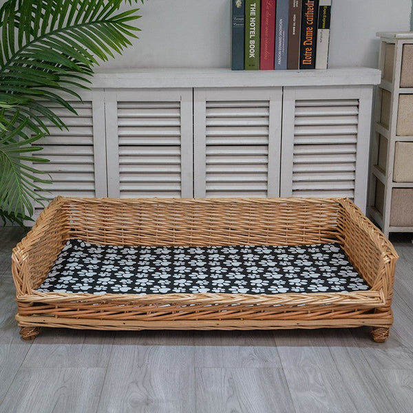 Large Hand Woven Rattan Cat Beds, Extra Large Natural Wicker Dog Bed with Washable Cushion for Indoor Cats and Dogs-HomePaintingDecor