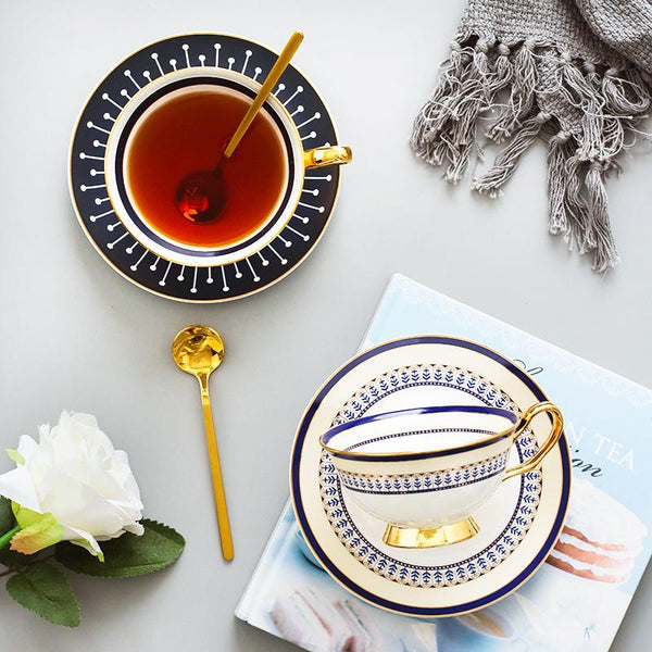 Porcelain Coffee Cups, Latte Coffee Cups, British Tea Cups, Tea Cups and Saucers, Coffee Cups with Gold Trim and Gift Box-HomePaintingDecor
