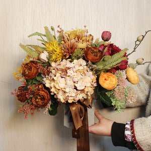 Modern Artificial Floral Arrangement for Bedroom, Large Bunch of Autumn Flowers Arrangement Interior Design, Peony Faux Silk Floral Bouquet Table Centerpiece-HomePaintingDecor