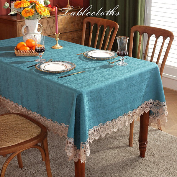 Table Cover for Dining Room Table, Green Lace Tablecloth for Home Decoration, Large Modern Rectangle Tablecloth, Square Tablecloth for Round Table-HomePaintingDecor
