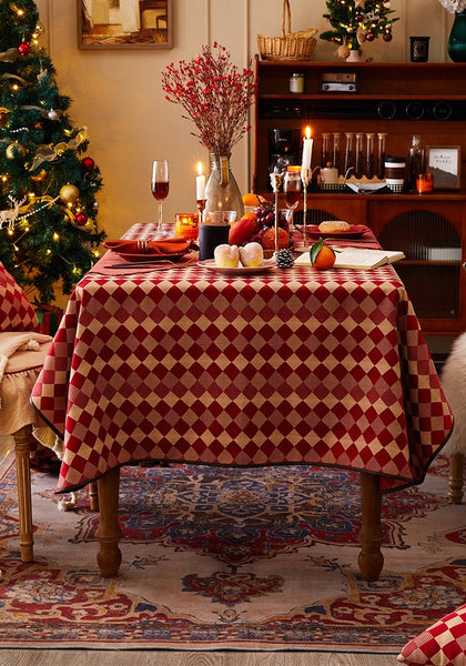 Modern Rectangle Tablecloth for Dining Room Table, Red Checked Table Cloth, Square Tablecloth for Round Table-HomePaintingDecor
