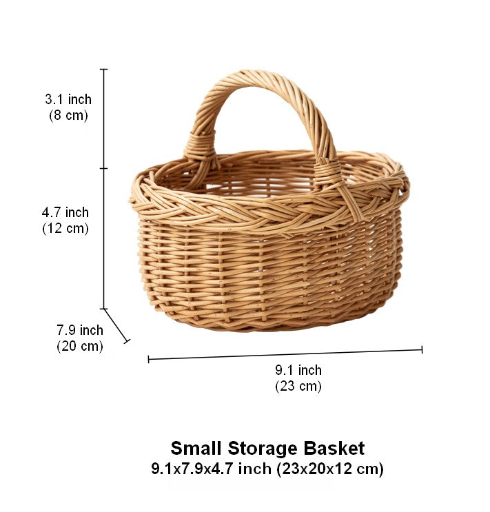 Small Kitchen Storage Baskets, Picnic Storage Basket with Handle, Hand-woven Wicker Storage Basket, Natural Fruit Basket, Willow Weaving Baskets for Vegetable-HomePaintingDecor