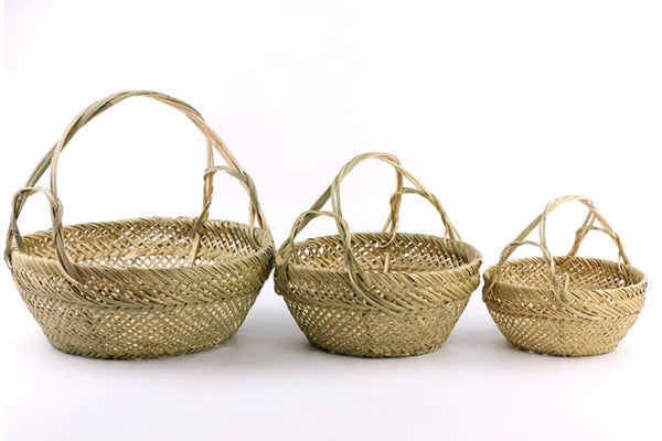 Large Picnic Food Basket with Handle, Natural Hand-woven Bamboo Basket, Lovely Bamboo Baskets for Vegetable, Natural Fruit Basket Kitchen Storage Baskets-HomePaintingDecor