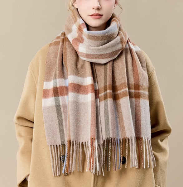 Checked Scarf Winter Wool Scarf, Soft Cashmere Scarf for Women, Elegant Wool Scarves, Warm Winter Scarf, Cold Weather Scarf, Holiday Scarf, Fashion Scarf, Christmas Gifts for Her-HomePaintingDecor