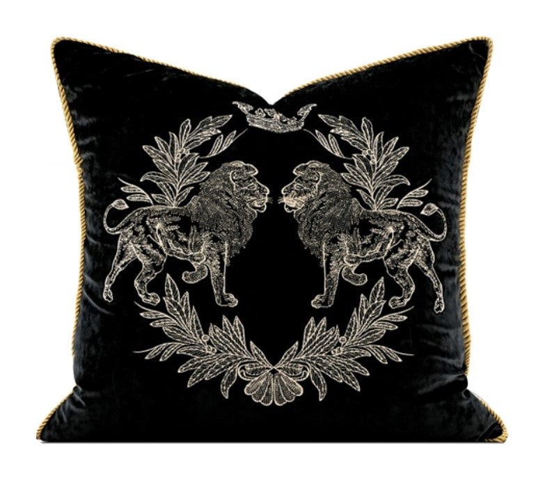 Modern Pillows for Couch, Embroidery Lion Decorative Pillow Covers, Decorative Throw Pillows for Living Room, Large Modern Sofa Pillows-HomePaintingDecor