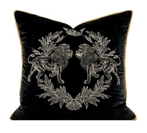 Modern Pillows for Couch, Embroidery Lion Decorative Pillow Covers, Decorative Throw Pillows for Living Room, Large Modern Sofa Pillows-HomePaintingDecor