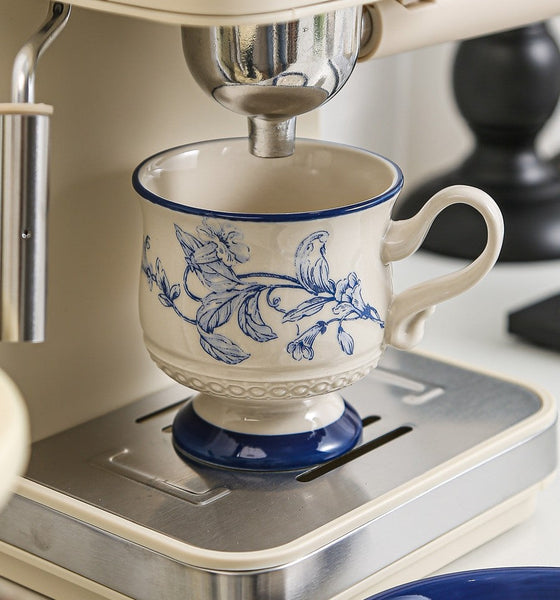 Creative Blue Coffee Cup and Saucer, Elegant Ceramic Cups for Afternoon Tea, Creative Porcelain Tea Cup Set, Beautiful British Tea Cups