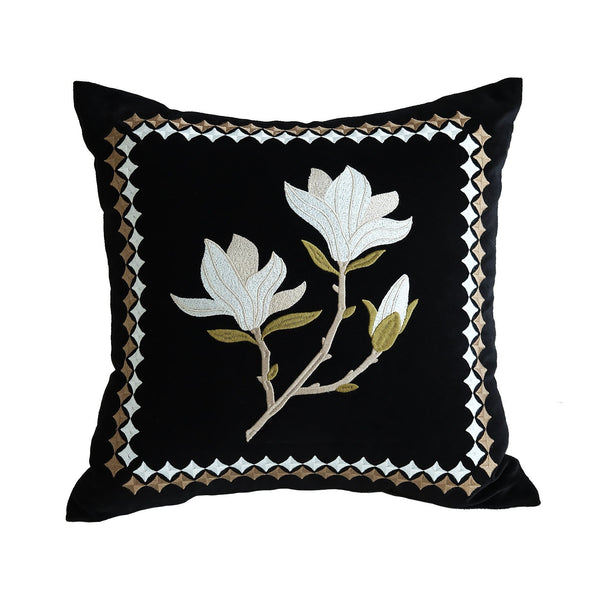 Magnolia Embroidered Cushion, Decorative Pillow Arrangement Ideas for Couch, Large Decorative Pillows for Couch, Modern Throw Pillows for Bedroom, Living Room Decorative Pillows-HomePaintingDecor