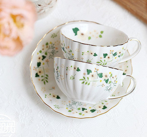 Unique Ceramic Coffee Cups, Creative Bone China Porcelain Tea Cup Set, Traditional English Tea Cups and Saucers, Afternoon British Tea Cups-HomePaintingDecor