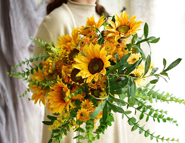 Large Bunch of Yellow Sunflowers, Unique Floral Arrangement for Home Decoration, Table Centerpiece, Real Touch Artificial Flowers for Living Room-HomePaintingDecor