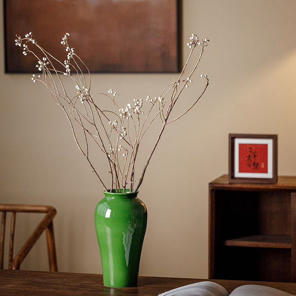 Vintage Flower Vases on Table, Handmade Water Holding Flower Vase, Centerpiece Ceramic Bud Vases, Green Porcelain Flower Vases-HomePaintingDecor