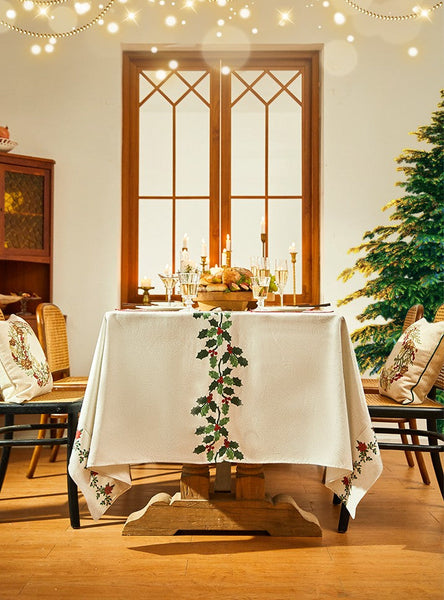 Modern Rectangle Tablecloth for Dining Room Table, Flower Pattern Tablecloth for Home Decoration, Square Tablecloth, Farmhouse Table Cloth, Christmas Tablecloth-HomePaintingDecor