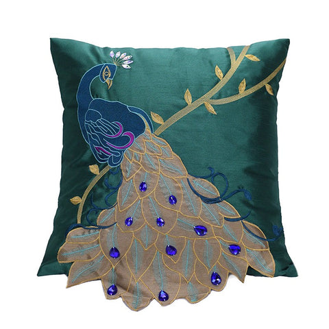 Decorative Sofa Pillows, Decorative Pillows for Couch, Beautiful Decorative Throw Pillows, Green Embroider Peacock Cotton and linen Pillow Cover-HomePaintingDecor