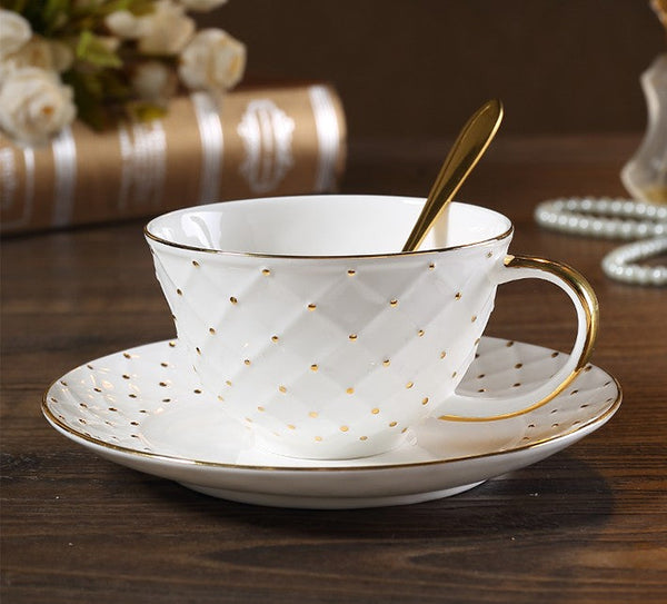 Elegant Ceramic Tea Cups, 6.8 oz Tea Cup and Saucer in Gift Box as Birthday Gift, Beautiful British Tea Cups, Creative Porcelain Tea Cup Set-HomePaintingDecor