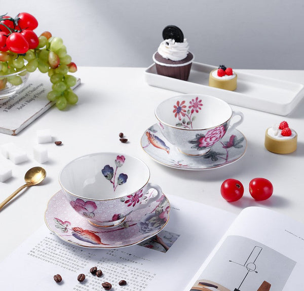 Elegant Ceramic Coffee Cups, Creative Porcelain Tea Cup Saucer Set, Unique Porcelain Cup and Saucer, Beautiful British Flower Tea Cups-HomePaintingDecor