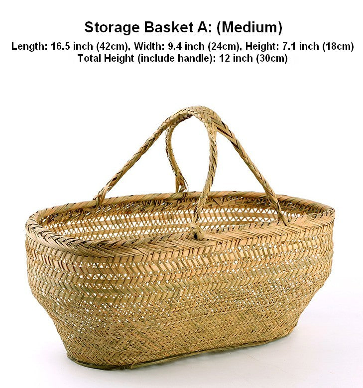 Large Natural Hand-woven Bamboo Basket, Picnic Food Basket with Handle, Lovely Bamboo Baskets for Vegetable, Natural Fruit Basket Kitchen Storage Baskets-HomePaintingDecor