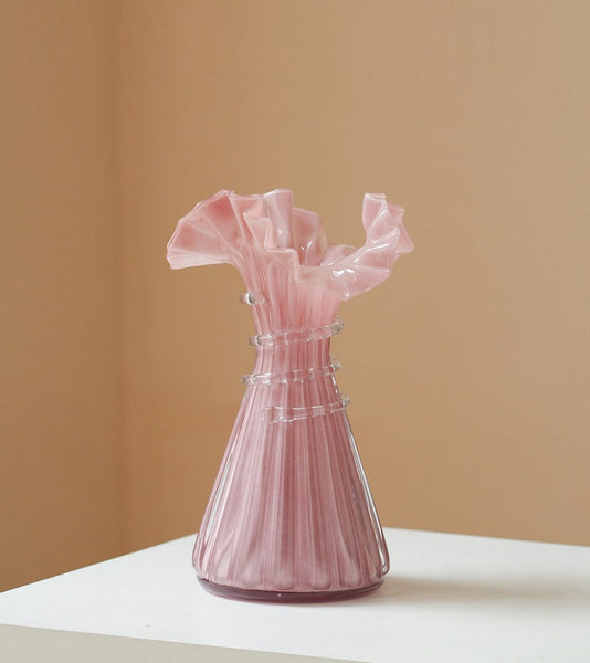 Centerpiece Contemporary Vases on Table, Pink Decorative Glass Vase, Mid Century Glass Vases, Handmade Modern Vases for Bedroom, Modern Glass Vase for Flowers