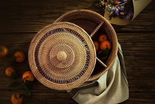 Indonesia Woven Storage Basket, Small Food and Snacks Basket, Kitchen Storage Basket, Storage Basket for Dining Room-HomePaintingDecor