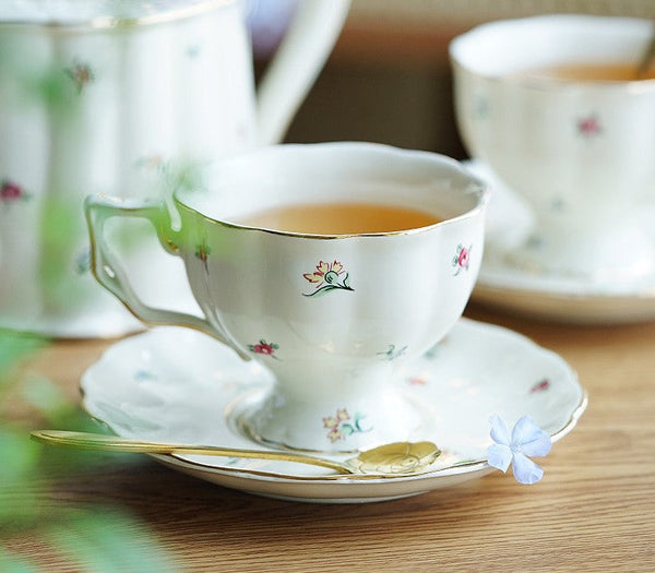 Porcelain Tea Cup Saucer Set, Beautiful British Tea Cups, Traditional English Tea Cup and Saucer, Unique Ceramic Coffee Cups-HomePaintingDecor