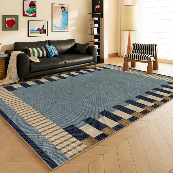 Geometric Modern Area Rugs, Modern Living Room Rug Ideas, Mid Century Contemporary Rugs, Blue Modern Rugs for Dining Room-HomePaintingDecor