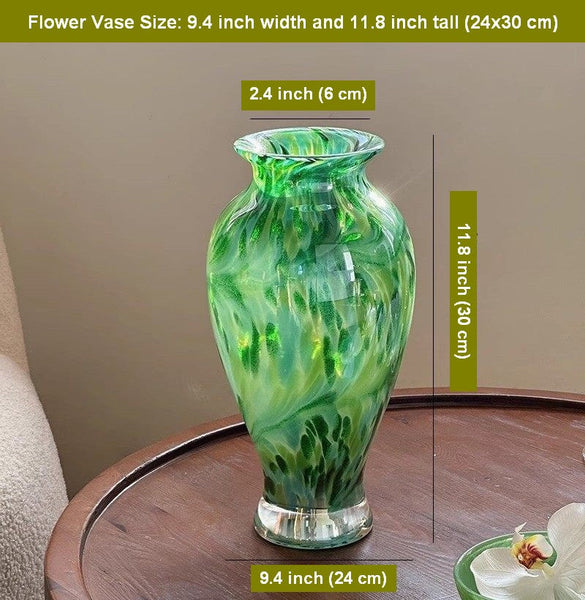 Large Green Glass Flower Vases, Modern Glass Flower Vases, Water Holding Flower Vases, Handmade Flower Vases on Table-HomePaintingDecor