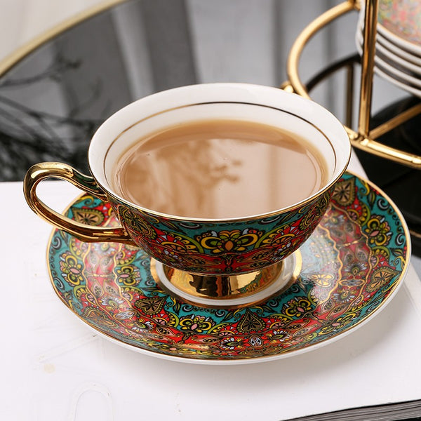 Royal Porcelain Tea Cup Saucer Set, Elegant British Ceramic Coffee Cups, Unique British Tea Cup and Saucer in Gift Box-HomePaintingDecor