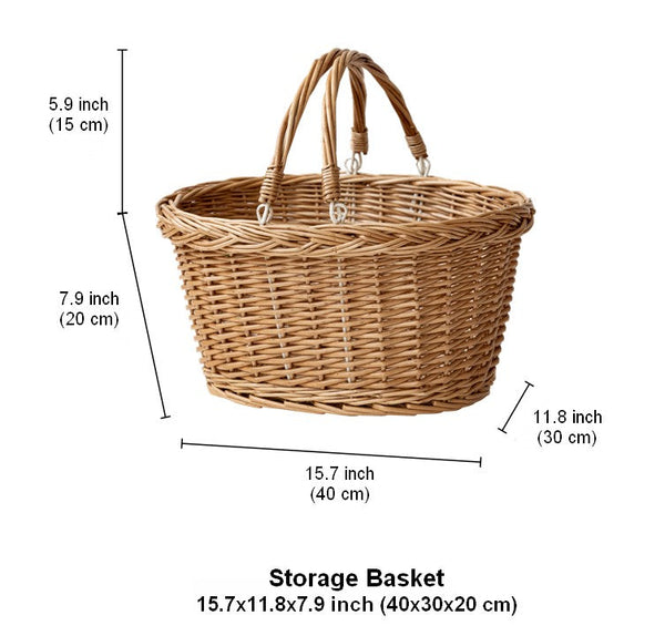 Kitchen Storage Baskets, Small Picnic Food Basket with Handle, Natural Hand-woven Wicker Storage Basket, Willow Weaving Baskets for Vegetable, Natural Fruit Basket-HomePaintingDecor