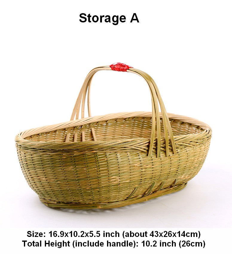 Picnic Food Basket with Handle, Large Natural Hand-woven Bamboo Basket, Natural Fruit Basket Lovely Bamboo Baskets for Vegetable, Kitchen Storage Baskets-HomePaintingDecor