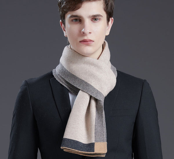 Beige Business Formal Men Scarf Styles, Gray Thick Wool Scarf, Wool Scarf for Gentleman, Men's Winter Scarf, Casual Scarf Men, Men's Wool Scarf Winter, Red Fashion Scarf-HomePaintingDecor