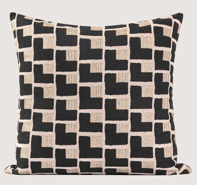 Black Chequer Modern Sofa Throw Pillows, Abstract Contemporary Throw Pillow for Living Room, Large Decorative Throw Pillows for Couch