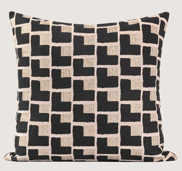 Black Chequer Modern Sofa Throw Pillows, Abstract Contemporary Throw Pillow for Living Room, Large Decorative Throw Pillows for Couch