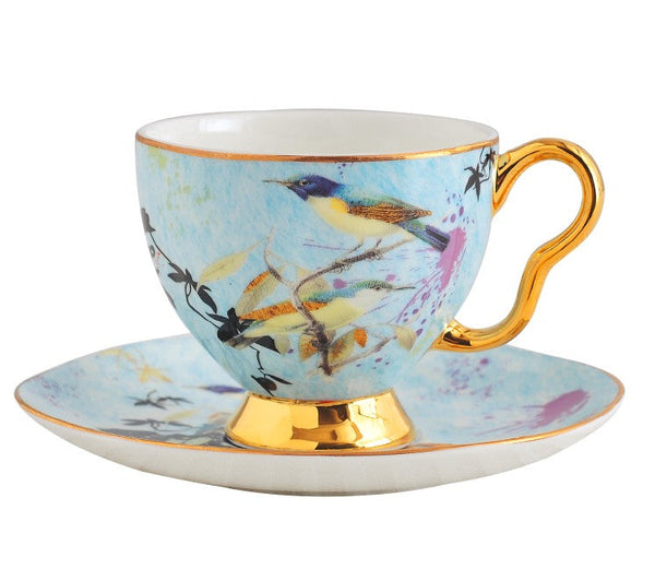 Elegant Ceramic Coffee Cups, Unique Bird Flower Tea Cup and Saucer in Gift Box as Birthday Gift, Beautiful British Tea Cups, Royal Porcelain Tea Cup Set-HomePaintingDecor