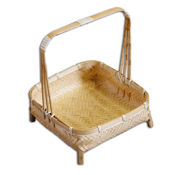 Lovely Cute Picnic Hand basket, Hand-woven Basket with Handle, Bamboo Basket for Food, Natural Fruit Basket, Kitchen Storage Baskets-HomePaintingDecor