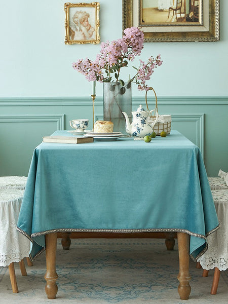Ramie Velvet Rectangle Tablecloth for Home Decoration, Blue Square Tablecloth for Round Table, Modern Blue Table Cloth for Dining Room Table-HomePaintingDecor