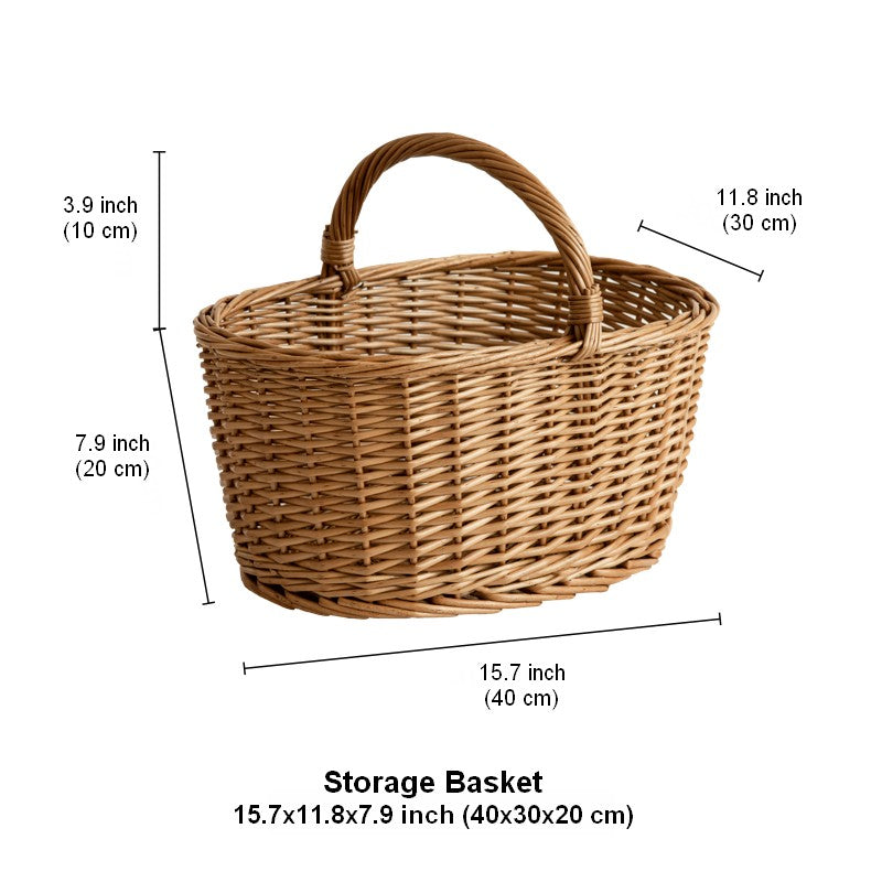 Small Picnic Storage Basket with Handle, Hand-woven Wicker Storage Basket, Willow Weaving Baskets for Vegetable, Natural Fruit Basket, Kitchen Storage Baskets-HomePaintingDecor